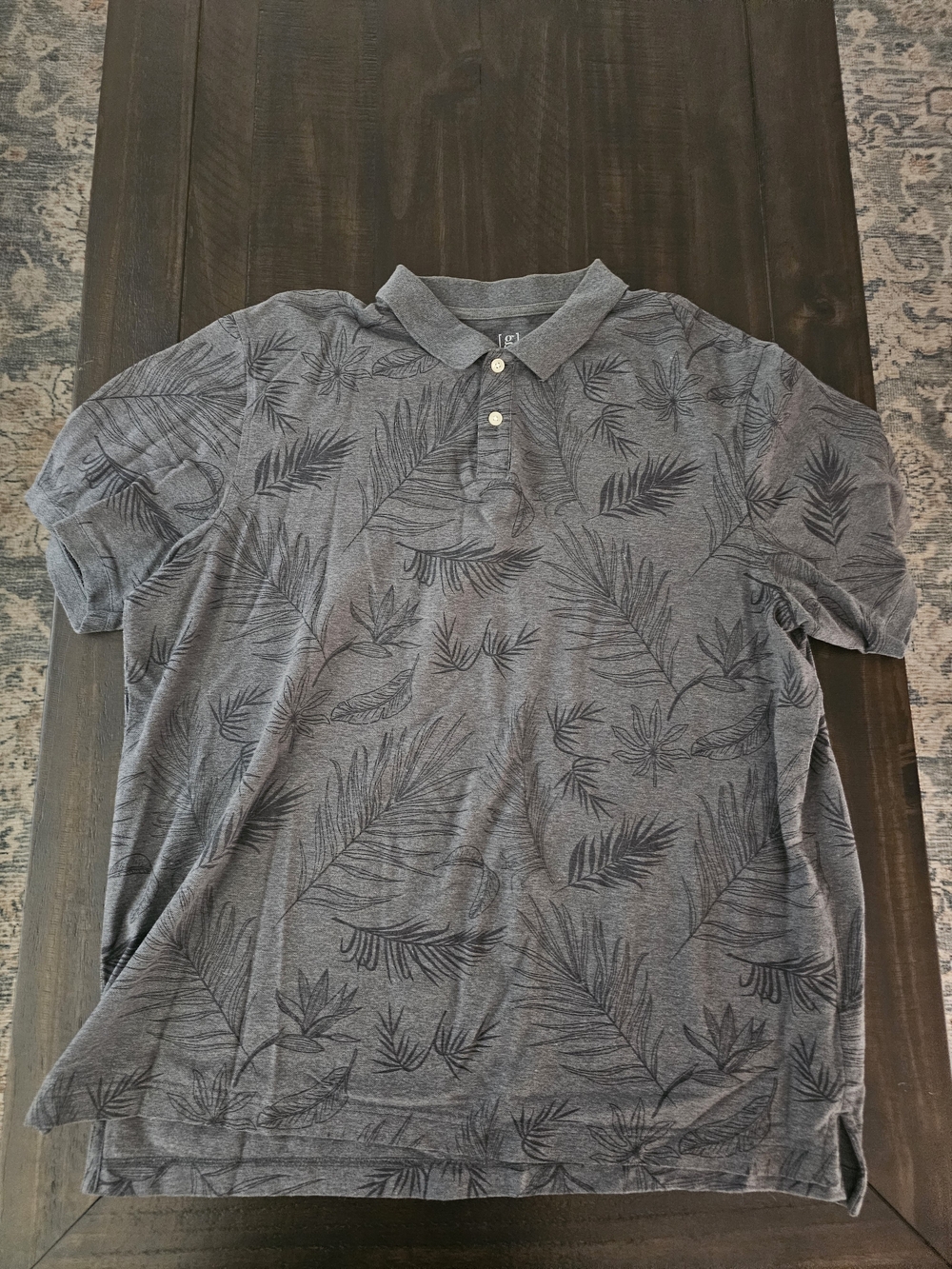George Gray Polo with Dark Botanical Print